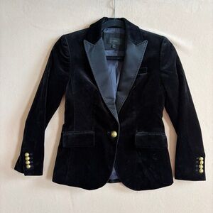 JCREW Campbell Black Velvet Tuxedo Jacket Blazer Gold Buttons 00P Equestrian